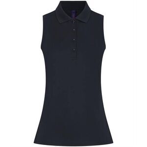 Henbury Womens/Ladies CoolPlus Sleeveless Polo Shirt / Navy